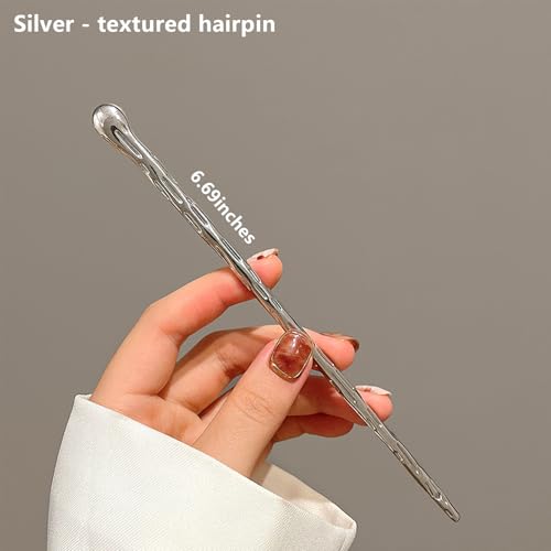4 Pcs Durable Hair Sticks for Buns & Updos - Metal Texture Pins