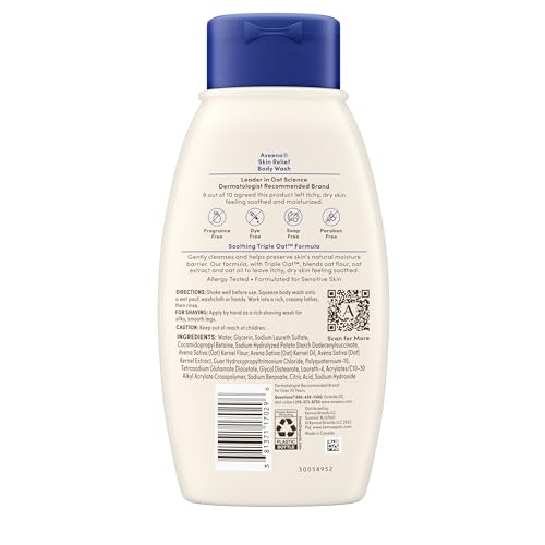 Aveeno Skin Relief Body Wash, Fragrance-Free, 12 oz - Gentle Daily Cleanser for Sensitive Skin