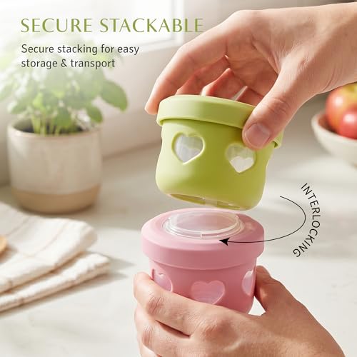 MosJos Reusable Snack Containers - 4.2 Oz Leakproof with Silicone Sleeve