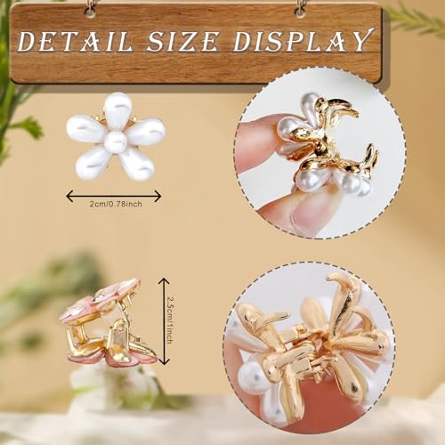 Mini Pearl Claw Clips - 10 Pack, Flower Design Hair Accessories
