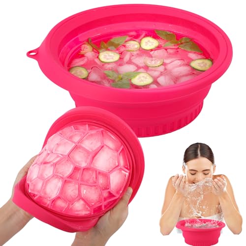 LONGFITE Foldable Silicone Facial Ice Bath Bowl with Built-in Ice Tray