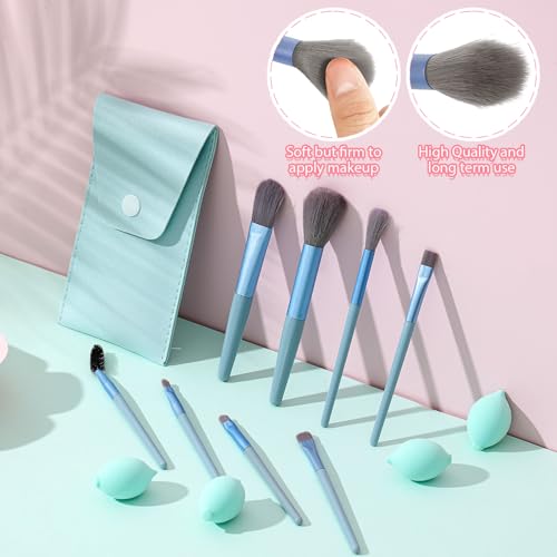 SiliFine 20 Pcs Travel Makeup Brush & Sponge Set with Blue Bag - Compact & Portable
