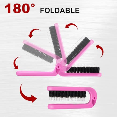 2 Pack Foldable Boar Bristle Hair Brush - Travel Size Pink