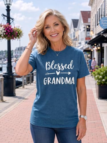 Blessed Grandma T-Shirt - Funny Graphic Tee for Women, X-Large Blue