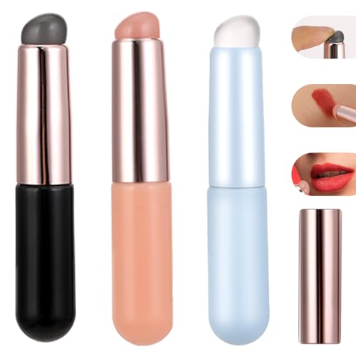 3 Pack Silicone Lip Brush Set with Cover - Reusable Makeup Applicator