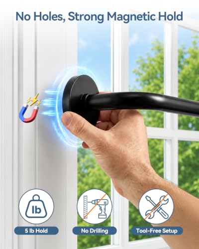Magnetic Curtain Rod 17-30in No-Drill for Metal Doors - Easy Install