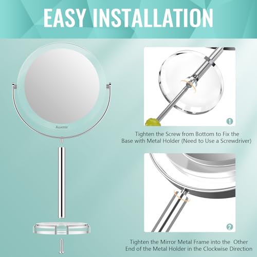 Auxmir 1X/ 30X Magnifying Mirror, Makeup Mirror with Tweezer, Double Sided Round Vanity Tabletop Mirror, 360¡Æ Rotation Portable for Dressing Table Desk Bathroom Bedroom Travel, Clear