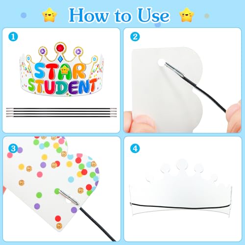 D4DREAM 24pcs Adjustable Paper Crowns Craft Kits for Kids