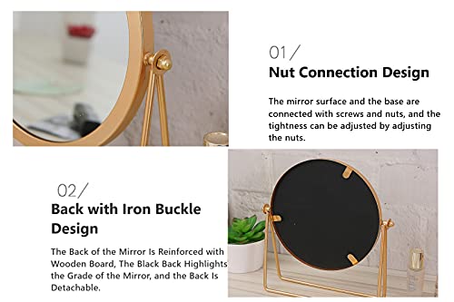Schonee Golden Tabletop Makeup Mirror, 360° Rotating Round Vanity Mirror