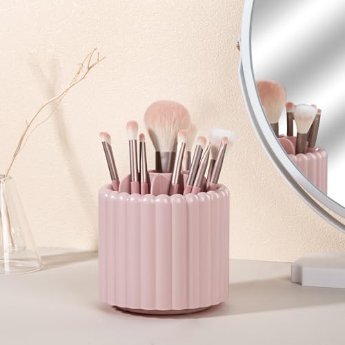 Rotating Makeup Brush Holder Organizer with 7 Removable Slots - Pink