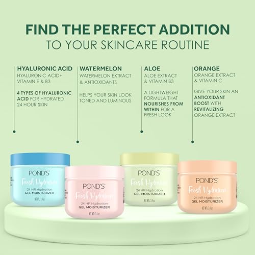 POND'S Fresh Hydration Gel Moisturizer 3.4 oz (Pack of 2) - 24 HR Aloe & Vitamin E