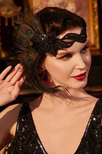 1920s Flapper Headband with Peacock Feather | Gatsby Accessory