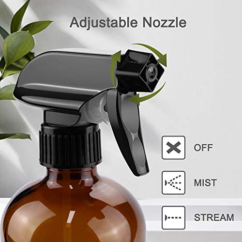 Amber Glass Spray Bottles - 3 Pack 16 oz Refillable with Nozzles