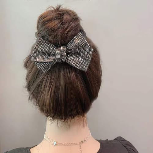 CJKDXDH 2 Pack Large Rhinestone Bow Scrunchies for Women Girls Black Shiny Crystal Hair Ties