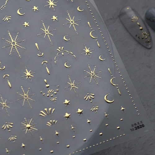Gold Moon Star 3D Nail Art Stickers - Self-Adhesive Decals