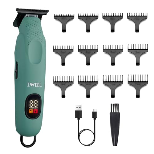 IWEEL Green Professional Beard Trimmer with 12 Guide Combs & LCD Display
