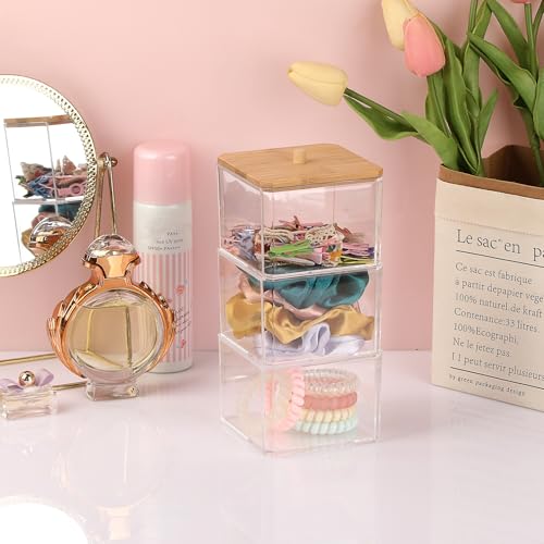 Hipiwe 3-Tier Acrylic Cotton Swab Organizer with Lid - Clear Storage Box