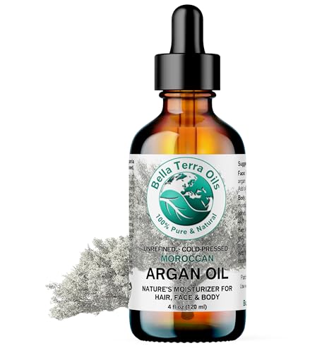 Bella Terra Oils Argan Oil 4 oz - Pure Cold-Pressed Hair Oil for Dry & Damaged Hair