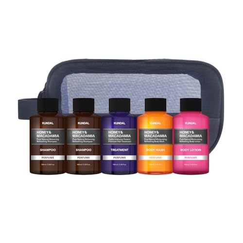 KUNDAL Honey & Macadamia Travel Set - 5-Piece Hair & Body Care Kit with Fragrant Lotion