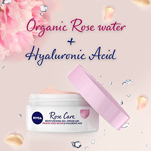 NIVEA Rose Water & Hyaluronic Acid 24h Face Moisturizer - Light Gel Cream for Sensitive Skin, 50ml