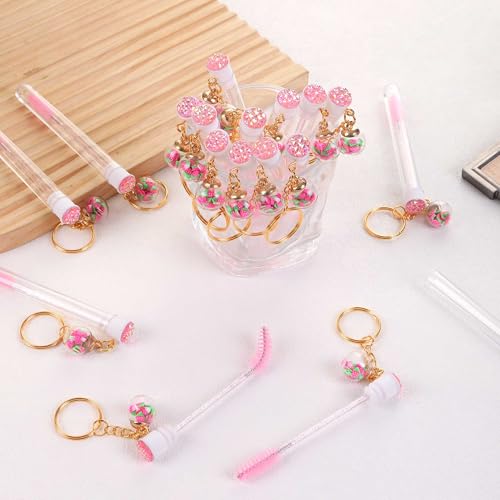 Rose Pink Disposable Mascara Wands Set 48 pcs with Eyebrow Spoolies, Travel-Ready