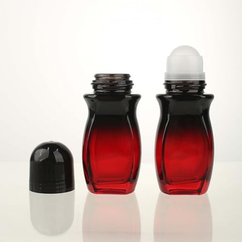 COSIDEA 50ml Refillable Glass Oil Roller Bottles with Red Gradient and Black Caps, Pack of 5