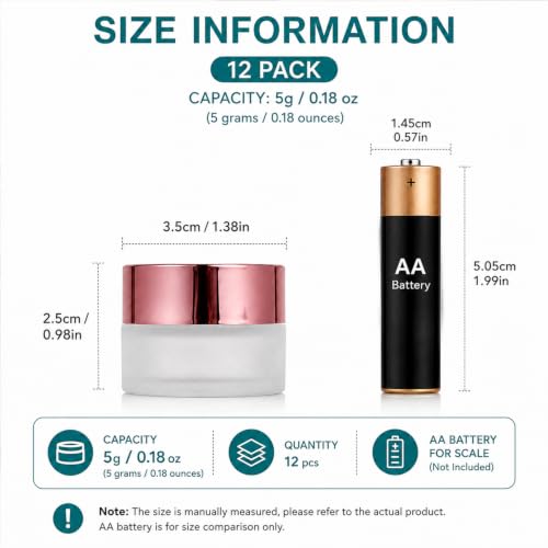 12-Pack 5g Frosted Glass Cosmetic Jars with Rose Gold Caps, Refillable Sample Vials for DIY Skincare & Makeup
