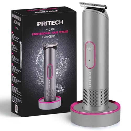 PRITECH Waterproof Body Hair Trimmer for Men - Gray/Fuchsia