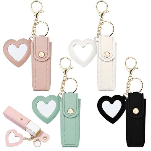 Arvintas Style 1 PU Leather Lipstick & Lip Balm Keychain with Mirror - Pack of 4