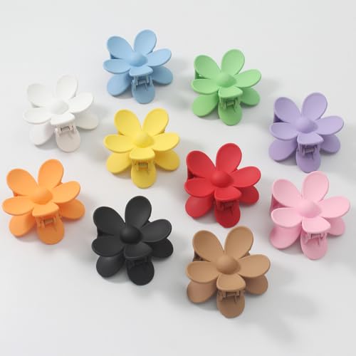 Merdia 10 Pack Matte Flower Hair Claw Clips for Women & Kids - Strong Grip, Non-Slip Hair Accessories for Thin & Short Hair