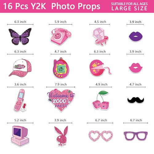 Y2K Party Decorations Photo Booth Props Kit - 16 Themed Props
