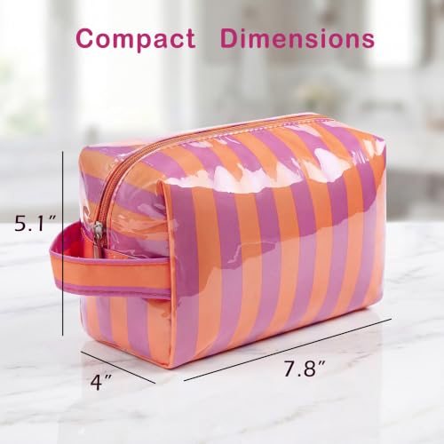 RSRSLEII Waterproof Clear Striped Travel Makeup Bag 03Orange&Purple