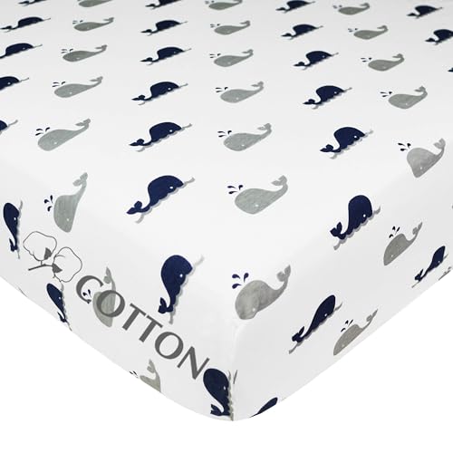 Cotton Fitted Crib Sheet 52x28" - Navy Whale | Soft, Breathable, Hypoallergenic