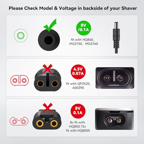 8V Charger for Philips HQ840 & MG3000 Series Electric Shavers
