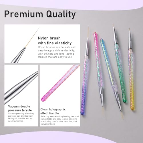 5-Piece Nail Art Liner Brush Set for Fine Detailing - RIYUEXING