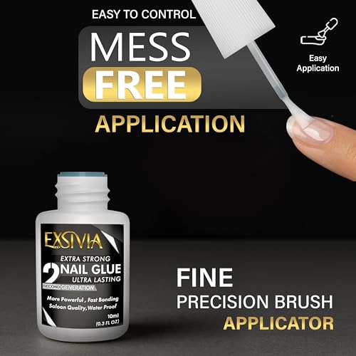 EXSIVIA Strong Nail Glue Kit - 10ml Adhesive & 50ml Remover