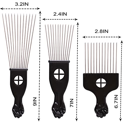 COOKOO 3 Pack Metal Afro Hair Combs - Wide Tooth Picks for Curly Hair