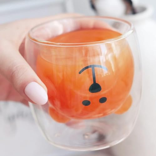 Binoster Cute Bear Double Wall Glass Mug - 230-280ml Insulated Cup