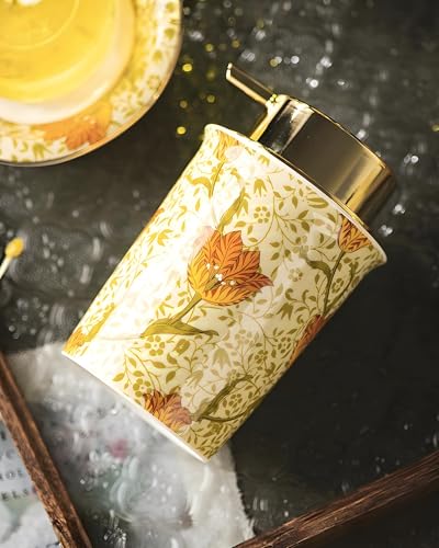 Floral Porcelain Soap Dispenser with Gold Pump - 9.5oz