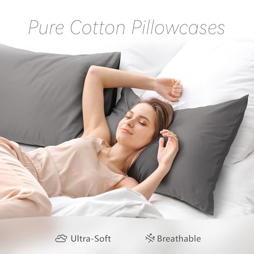 Queen Size Pillowcase Set - 500 Thread Count Cotton, Gray
