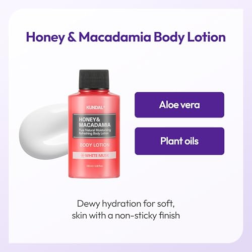 KUNDAL Honey & Macadamia Travel Set - 5-Piece Hair & Body Care Kit with Fragrant Lotion