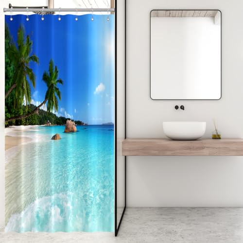 Ocean Beach Shower Curtain - Blue Sky Tropical Design 36x72