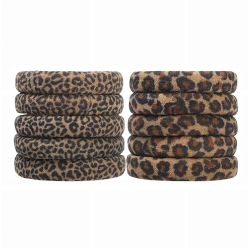 Leopard Print Hair Ties for Women - Pack of 10 No Damage Scrunchies
