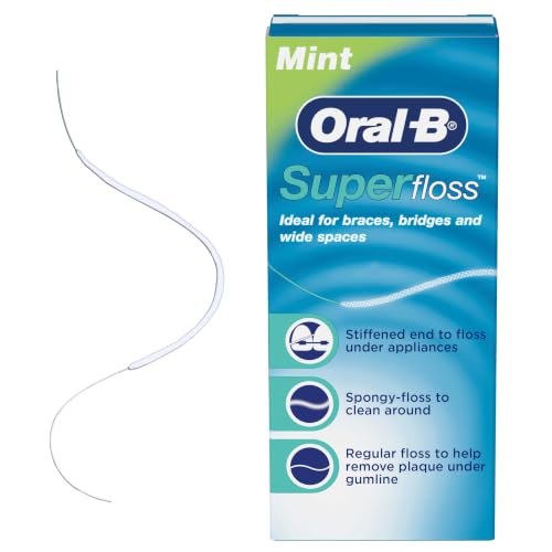 Mint Oral-B Super Floss Pre-Cut Dental Floss for Bridges & Braces – 50 Strands, Pack of 1
