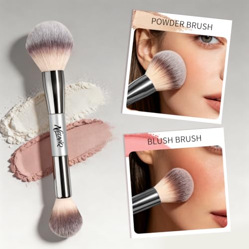 NEONIQ Silver Double Ended Face Makeup Brush Set - 2 Pcs, Multi-Functional