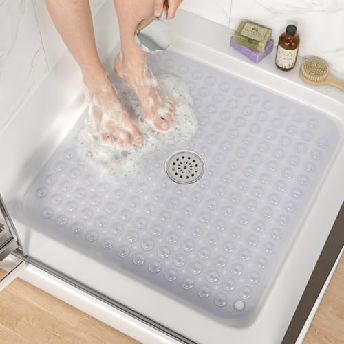 HITSLAM Non-Slip PVC Shower Mat - 24"x24", Clear with Drain Hole