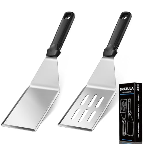MUJINON Stainless Steel Spatula Set - Non-Slip Silicone Handle, 2 Pack