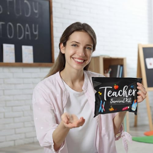 Black Teacher Survival Makeup Bag - 60 Pcs Teacher Appreciation Gifts
