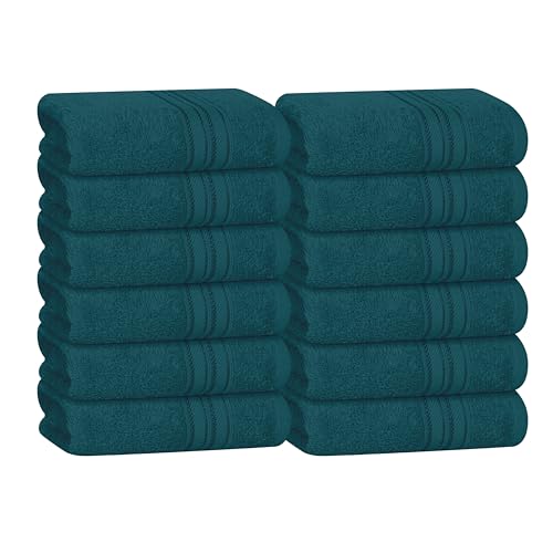 BOUTIQUO 12-Piece Ultra Soft Cotton Washcloths Set - 12x12 Inch Teal Face Towels, Multipurpose & Quick Dry