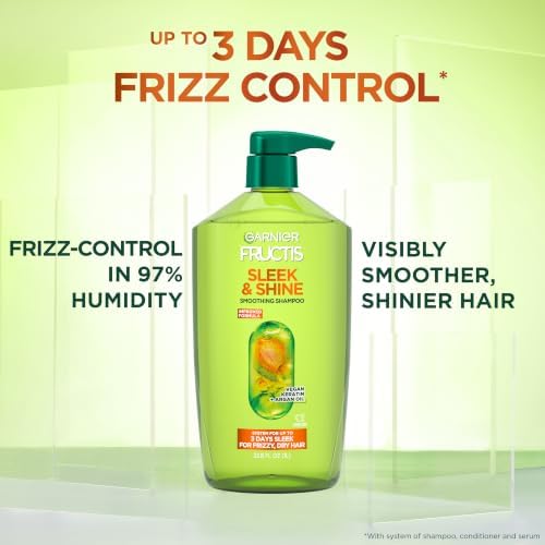 Garnier Fructis Sleek & Shine Shampoo, 33.8 Fl Oz (Pack of 2) - Frizz Control with Argan Oil & Vegan Keratin